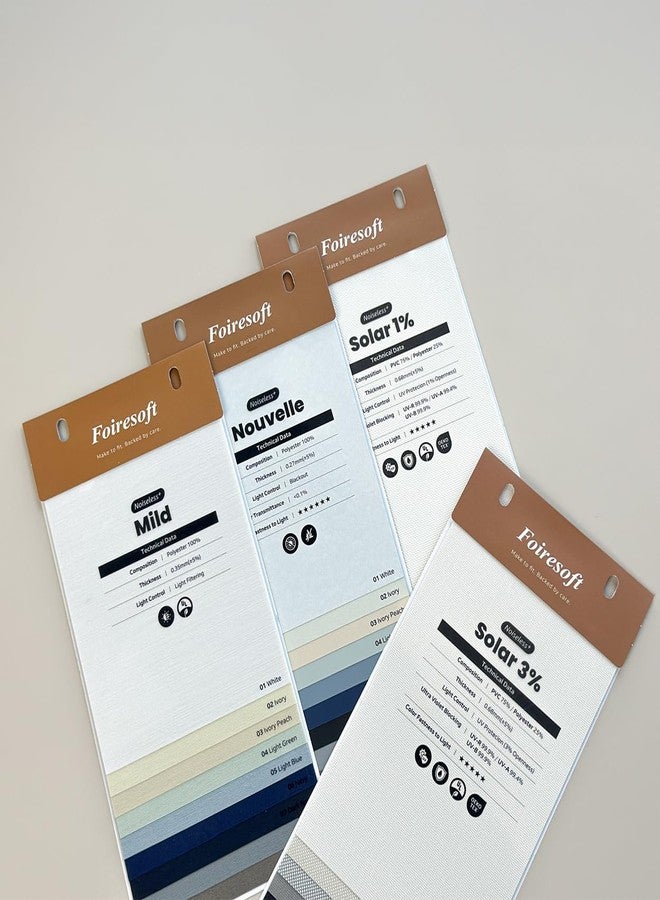 Foiresoft Noiseless+ Fabric Sample Set for Zebra & Roller Blinds - Mild Light Filtering, Nouvelle Blackout, UV Protection Options - Image 1